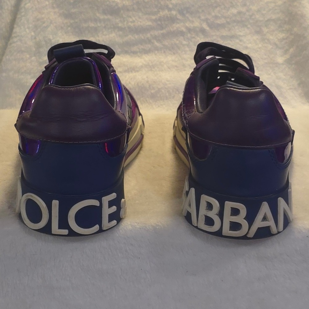 Dolce & Gabbana Portofino Purple Iridescent Metallic Logo Sneakers CK1886 38 8 - Picture 4 of 9